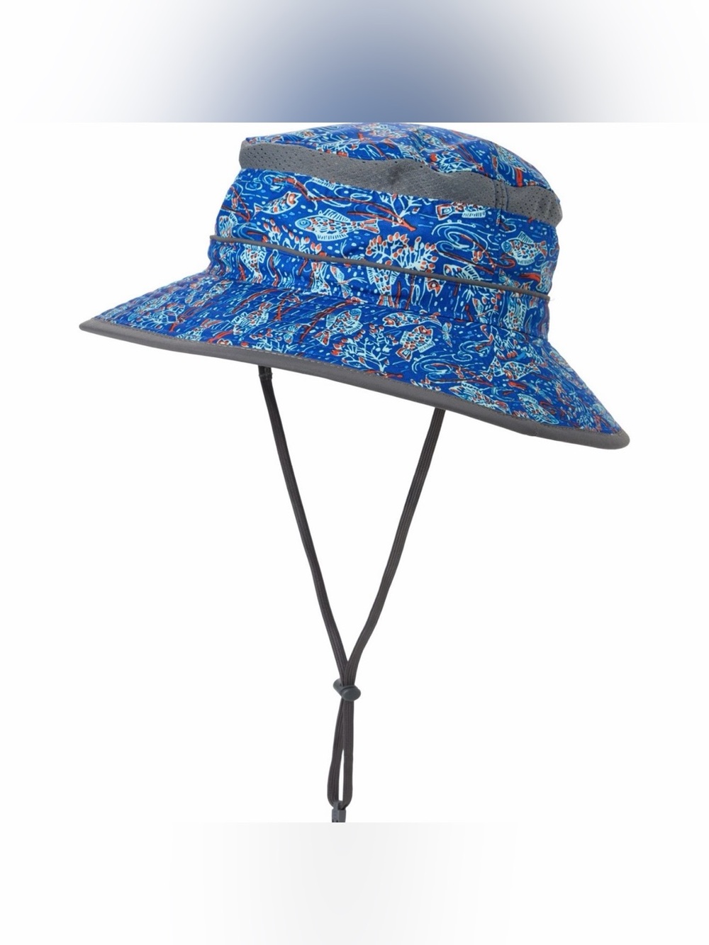 Sunday Afternoons Blue Fish Print Fun Drawstring Bucket Hat
